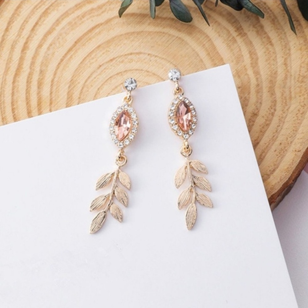 Gold Leaf Earrings w/ Champagne & CZ Accents